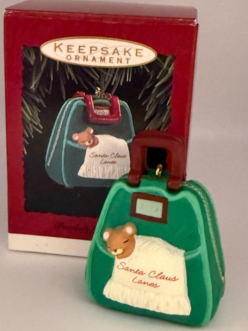 Vintage 1993 Hallmark Mouse in Bowling Bag Christmas Ornament w/ Box